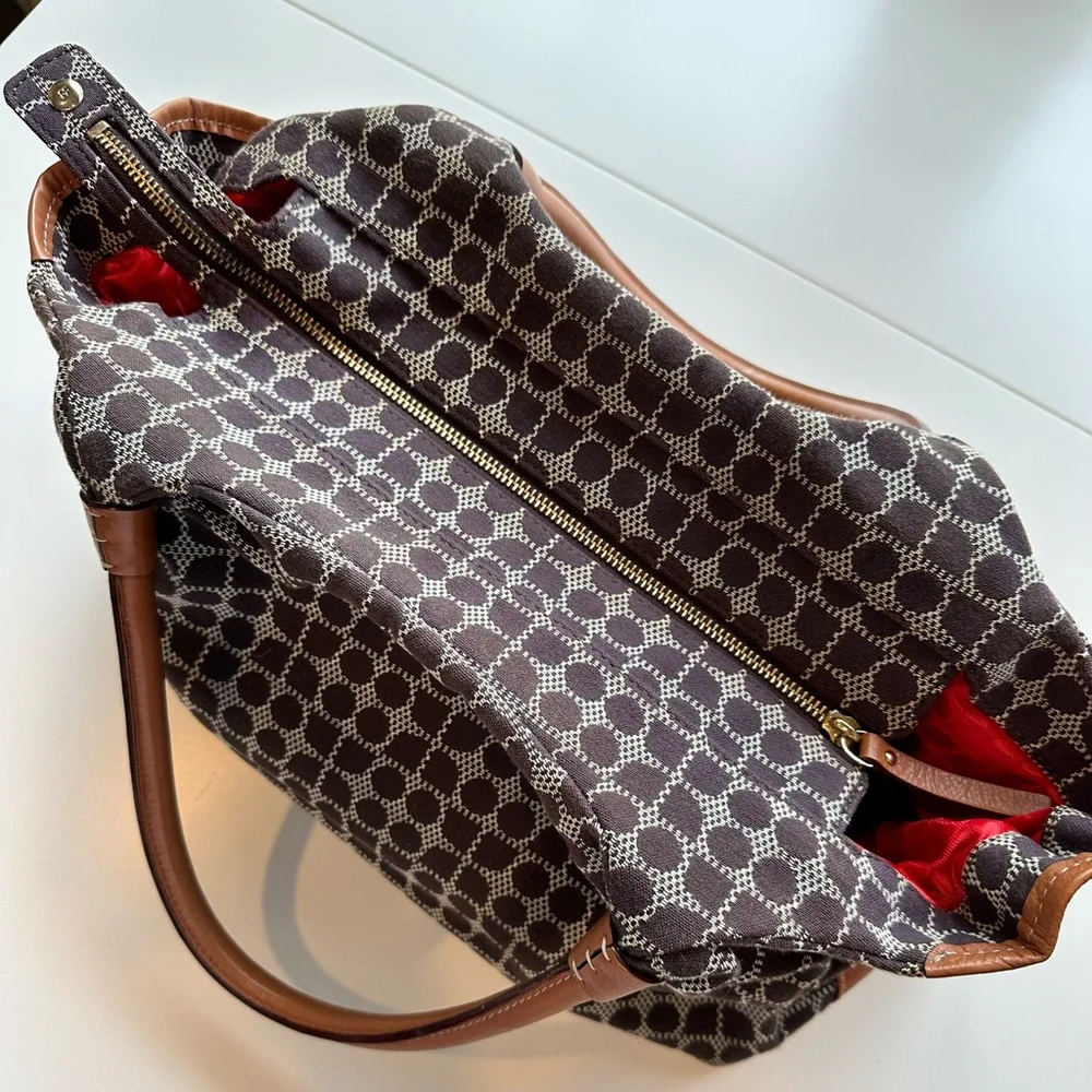 Kate Spade STEVIE classic dot Noel chocolate Canvas Leather trim shoulder Bag